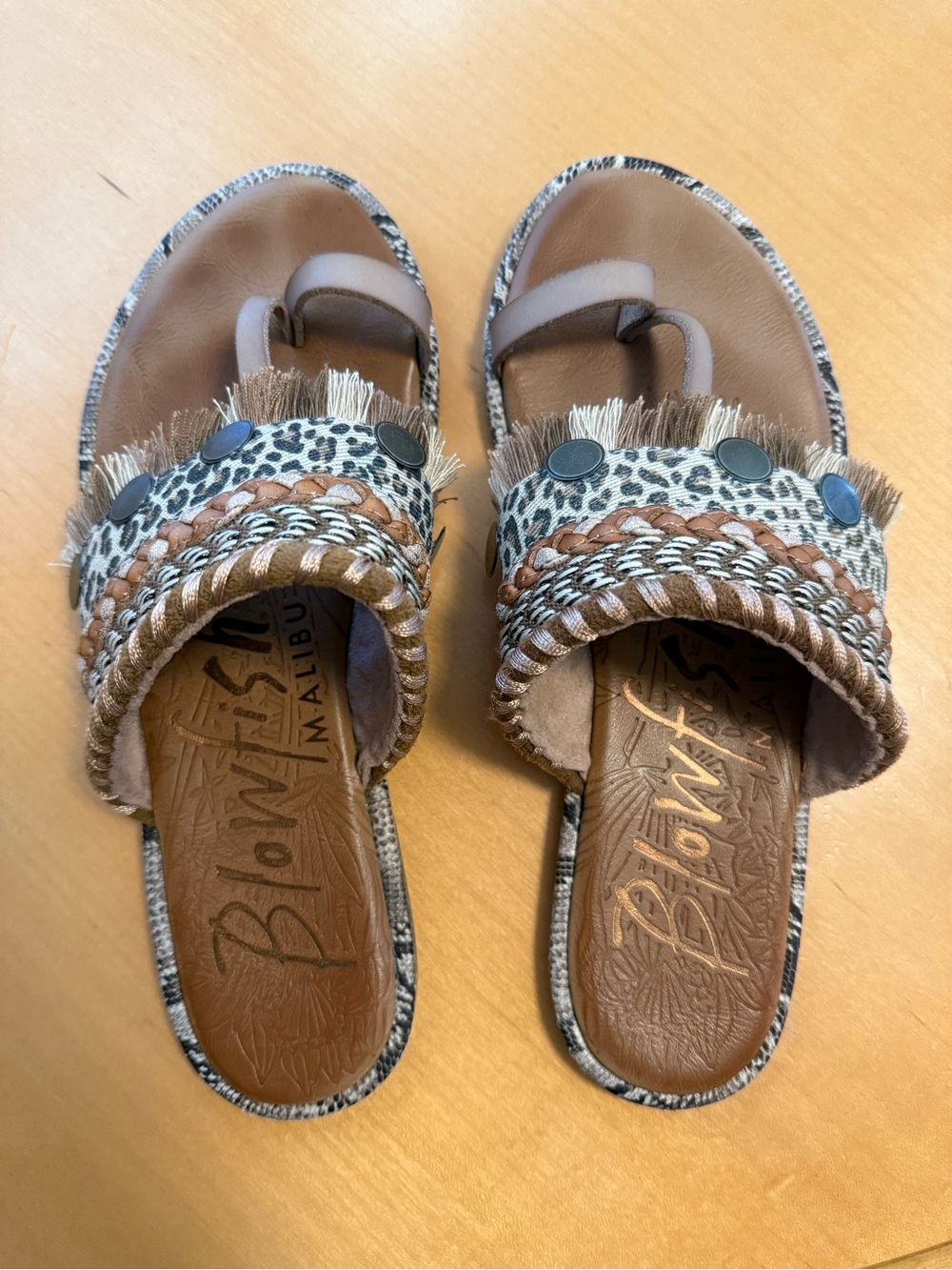 Blowfish Brown Leopard Braided Slide Sandals